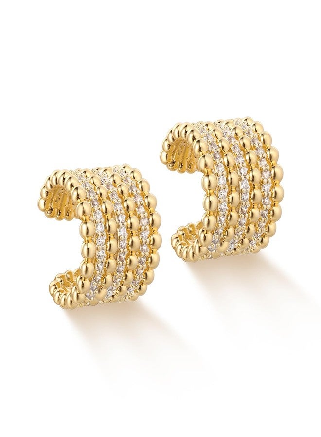 MYEARS Women Ear Cuff Earrings Gold Non Pierced Cartilage Clip on Open Wrap Beaded Band Hoop Cubic Zirconia Station 14K Gold Plated Simple Hypoallergenic Everyday Jewelry - Image 1